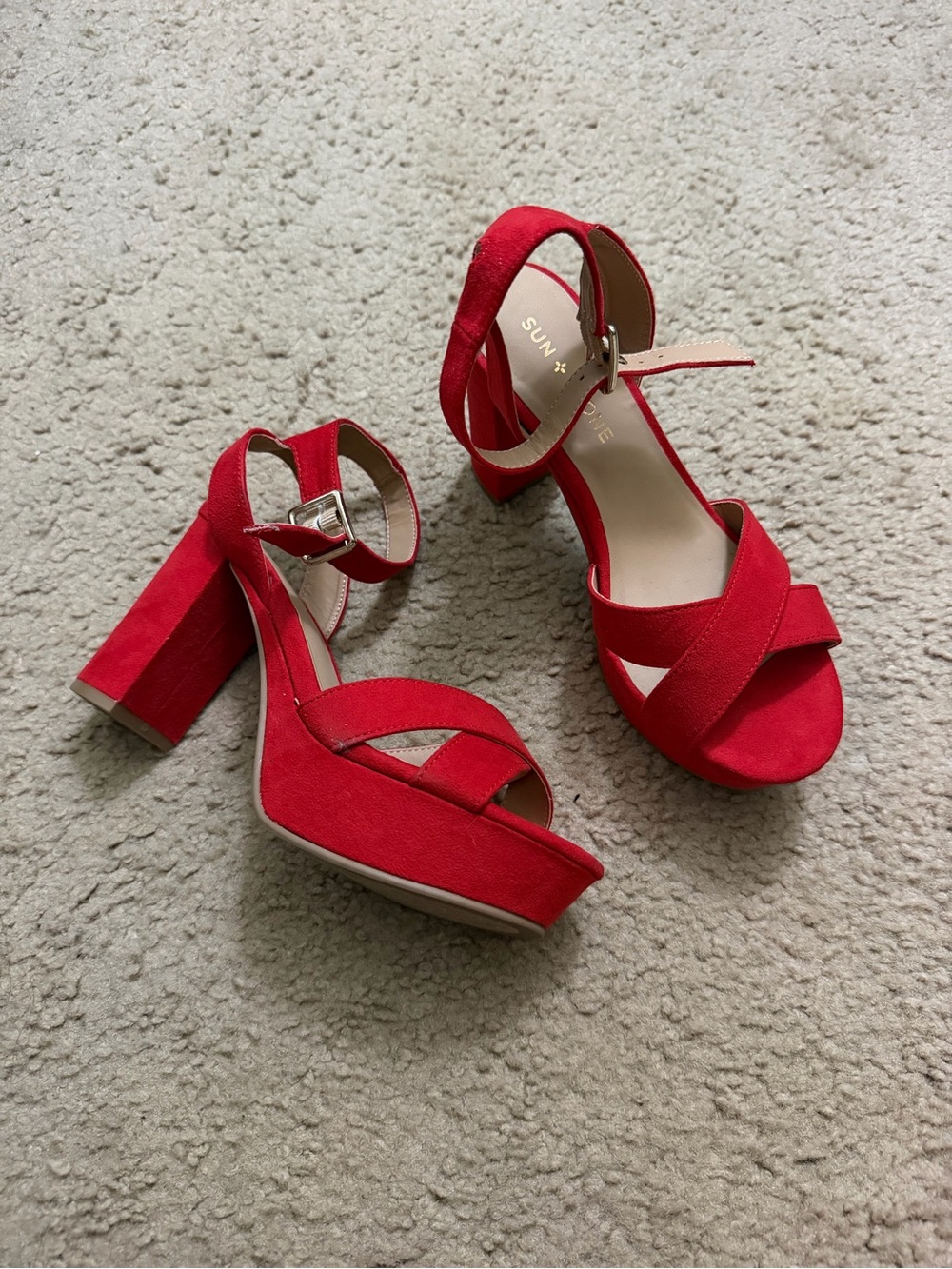 Sun + Stone Red Crisscross Block Heel Sandals - Picture 3 of 3
